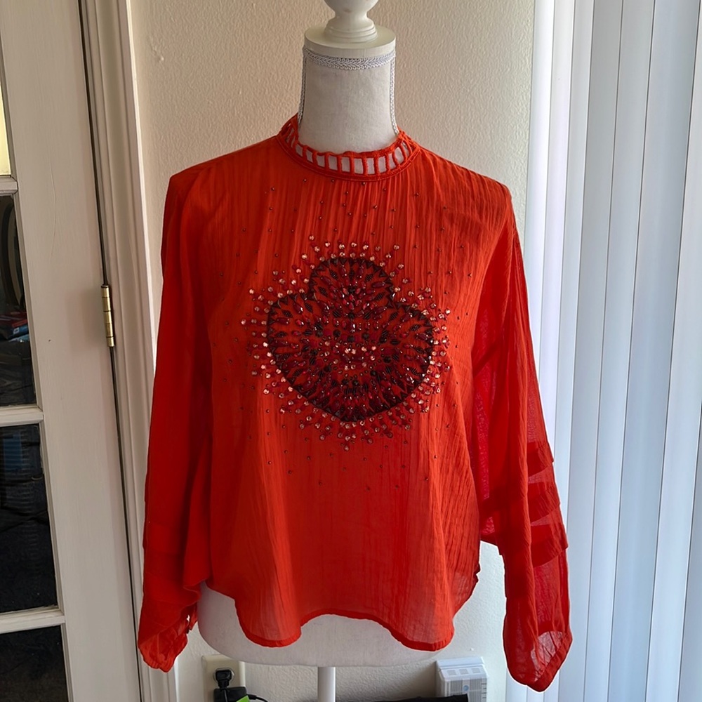Free People Boho Gem detail Top XS 70s Orange